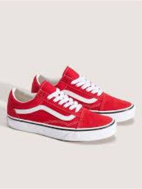 Vans Kids Low-Top Red Canvas Sneakers with White Stripe
